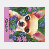 Fawn Chihuahua Welpe in Blume Meadow Personalisier Fleecedecke (Vorderseite (Horizontal))