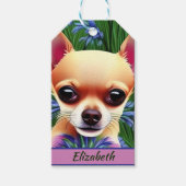 Fawn Chihuahua Welpe in Blume Meadow Personalisier Geschenkanhänger (Vorderseite)