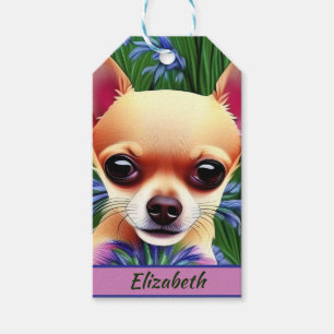 Fawn Chihuahua Welpe in Blume Meadow Personalisier Geschenkanhänger