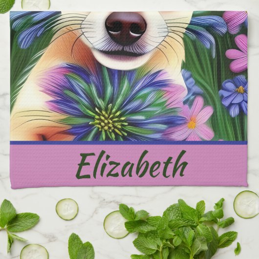 Fawn Chihuahua Welpe in Blume Meadow Personalisier Geschirrtuch (Gefaltet)