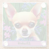 Fawn Chihuahua Welpe in Blume Meadow Personalisier Glasuntersetzer (Rückseite)