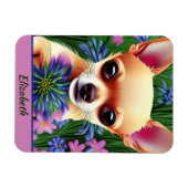 Fawn Chihuahua Welpe in Blume Meadow Personalisier Magnet (Horizontal)