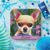Fawn Chihuahua Welpe in Blume Meadow Personalisier Pappteller (Party)
