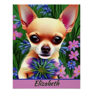 Fawn Chihuahua Welpe in Blume Meadow Personalisier Poster