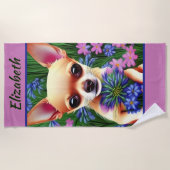 Fawn Chihuahua Welpe in Blume Meadow Personalisier Strandtuch (Vorderseite)