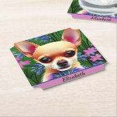 Fawn Chihuahua Welpe in Blume Meadow Personalisier Untersetzer (angewinkelt)