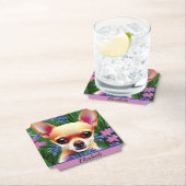 Fawn Chihuahua Welpe in Blume Meadow Personalisier Untersetzer (Vor Ort)