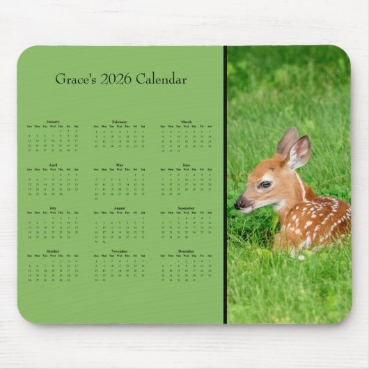 Fawn - Customizable full year 2026 calendar Mousepad (Vorne)