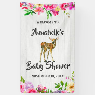 Fawn Deer Watercolor Floral Baby Dusche Willkommen Banner