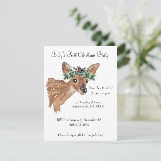 Fawn Deh Weihnachten Party Einladung (Stehend Vorderseite)