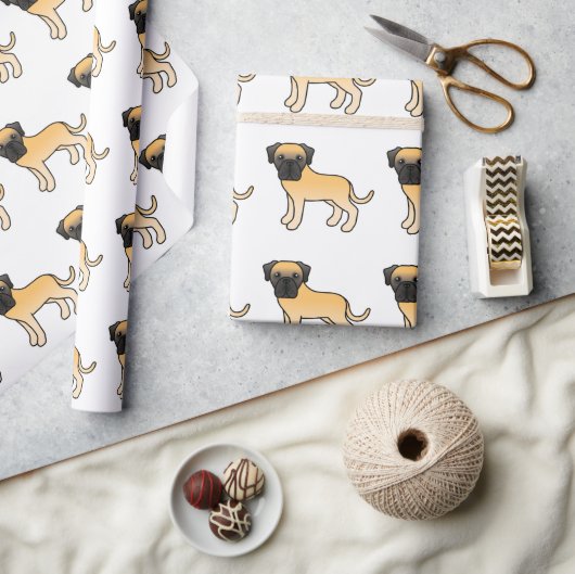 Fawn English Mastiff Niedlich Cartoon Dog Pattern Geschenkpapier (Kunsthandwerk)