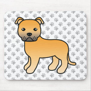 Fawn English Staffie Niedlich Cartoon Dog & Paws Mousepad