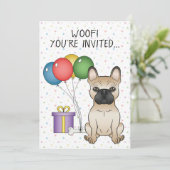Fawn French Bulldog Cartoon Dog - Geburtstag Einladung (Stehend Vorderseite)