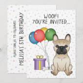 Fawn French Bulldog Cartoon Dog - Geburtstag Einladung (Vorne/Hinten)