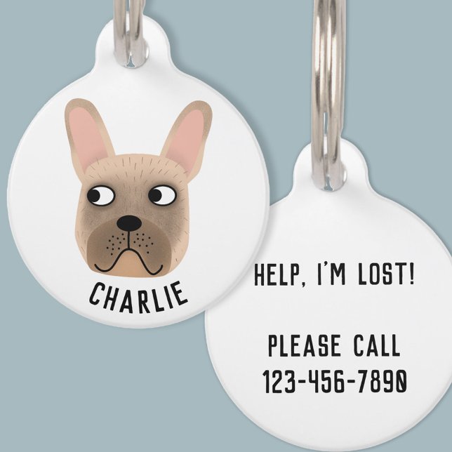 Fawn French Bulldog Haustiermarke (French Bulldog personalized name and details dog tag)