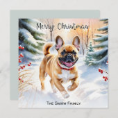 Fawn French Bulldog in Snow Frohe Weihnachten (Vorne/Hinten)