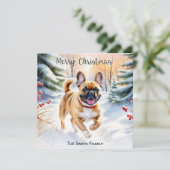 Fawn French Bulldog in Snow Frohe Weihnachten (Stehend Vorderseite)