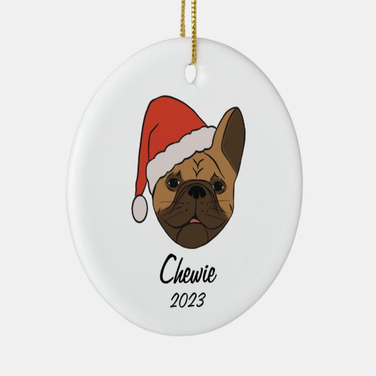 Fawn Frenchie Weihnachtsmannmütze Keramik Ornament (Rechts)