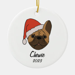 Fawn Frenchie Weihnachtsmannmütze Keramik Ornament