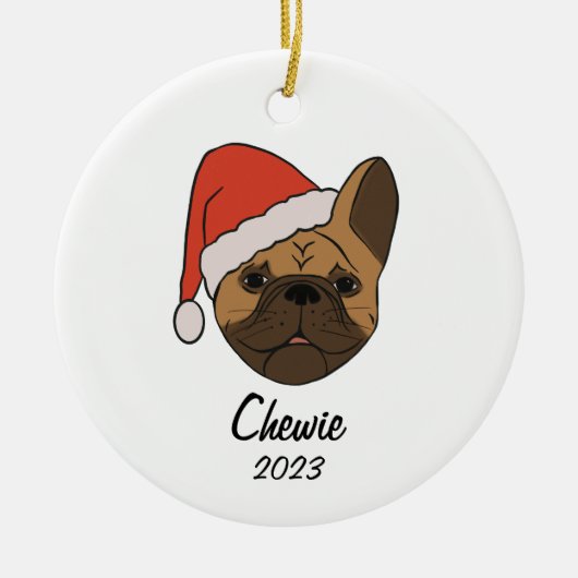 Fawn Frenchie Weihnachtsmannmütze Keramik Ornament (Vorne)