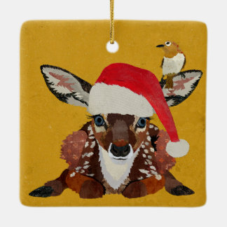 FAWN & GOLDEN BIRD CHRISTMAS KERAMIKORNAMENT