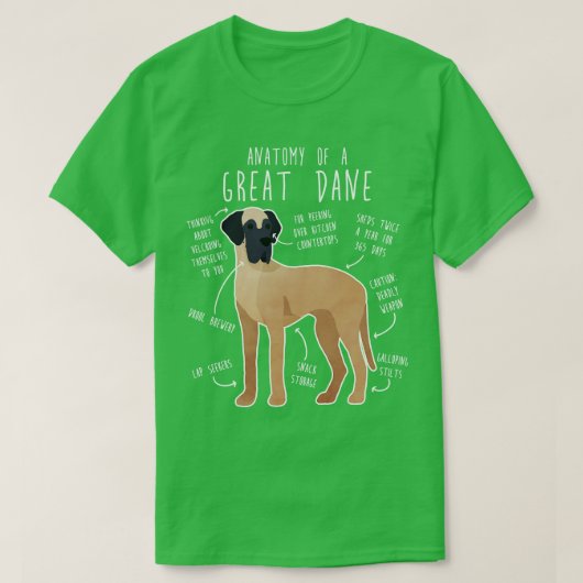 Fawn Great Dane Hund Anatomie T-Shirt (Design vorne)