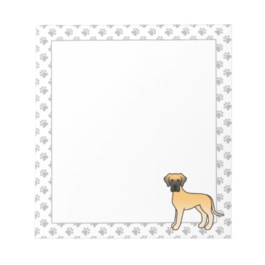 Fawn Great Dane Niedlich Cartoon Dog Notizblock (Vorderseite)
