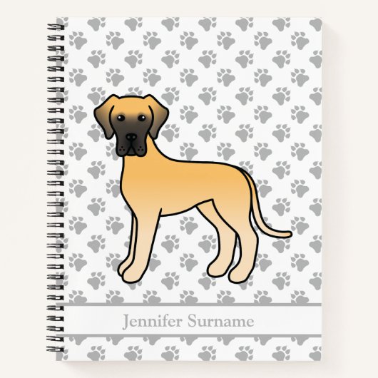 Fawn Great Dane Niedlich Cartoon Dog & Text Notizblock (Vorderseite)