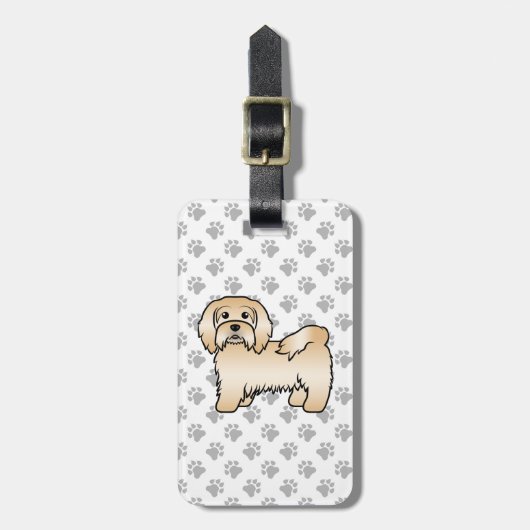 Fawn Havanese Niedlich Cartoon Dog & Custom Text Gepäckanhänger (Vorderseite vertikal)