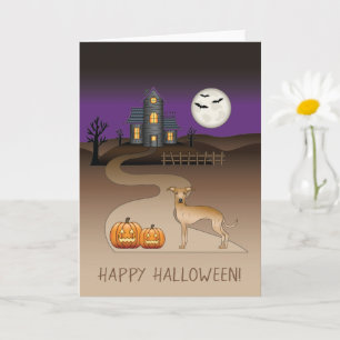 Fawn Iggy Niedlich Hund und Halloween Spuk Haus Karte