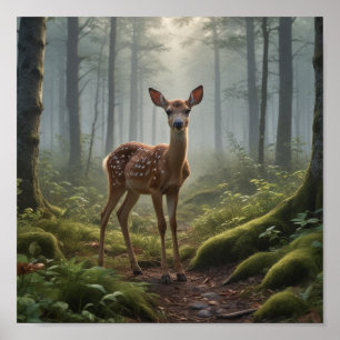 Fawn in Forest Poster