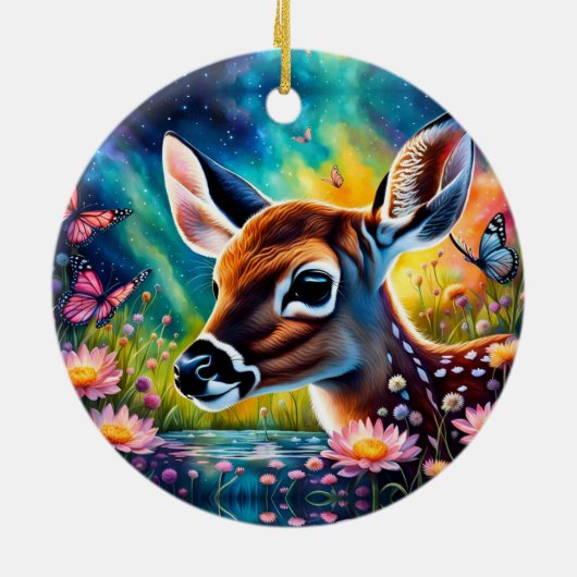 Fawn in Meadow Pond Keramik Ornament (Hinten)