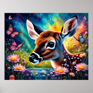 Fawn in Meadow Pond Poster