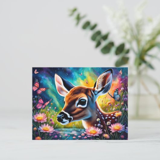 Fawn in Meadow Pond Postkarte (Stehend Vorderseite)