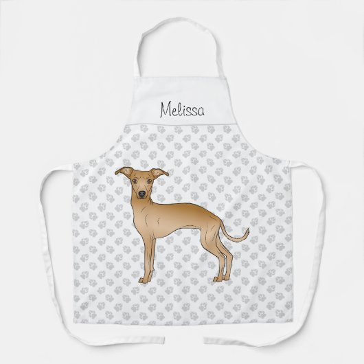Fawn Italian Greyhound Cartoon Hund mit einem Name Schürze (Vorderseite)