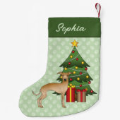 Fawn Italian Greyhound Dog mit einem Weihnachtsbau Kleiner Weihnachtsstrumpf (Rückseite)