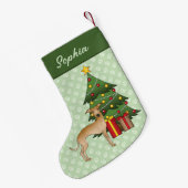 Fawn Italian Greyhound Dog mit einem Weihnachtsbau Kleiner Weihnachtsstrumpf (Rückseite (Hängend))