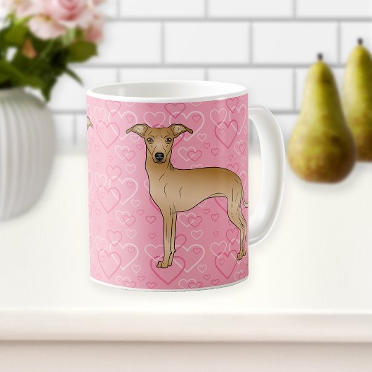 Fawn Italian Greyhound Niedlich Dog On Pink Hearts Kaffeetasse
