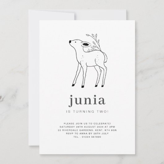 Fawn Line Zeichnend Einladung zum Geburtstag (Vorderseite)