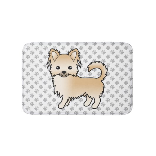 Fawn Long Coat Chihuahua Cartoon Dog & Paws Badematte (Vorderseite)