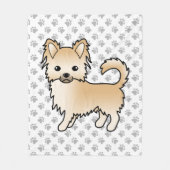 Fawn Long Coat Chihuahua Cartoon Dog & Paws Fleecedecke (Vorderseite)