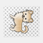 Fawn Long Coat Chihuahua Cartoon Dog & Paws Fleecedecke (Vorderseite (Horizontal))