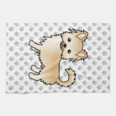 Fawn Long Coat Chihuahua Cartoon Dog & Paws Geschirrtuch (Horizontal)