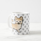 Fawn Long Coat Chihuahua Cartoon Dog & Paws Kaffeetasse (Vorderseite Links)