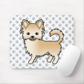 Fawn Long Coat Chihuahua Cartoon Dog & Paws Mousepad (Mit Mouse)