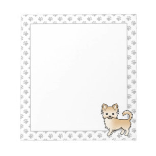 Fawn Long Coat Chihuahua Cartoon Dog & Paws Notizblock