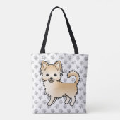 Fawn Long Coat Chihuahua Cartoon Dog & Paws Tasche (Rückseite)
