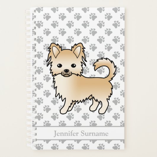 Fawn Long Coat Chihuahua Dog & Custom Text Planer (Vorderseite)