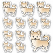 Fawn Long Coat Chihuahua Niedlich Cartoon Hunde Aufkleber (Vorderseite)