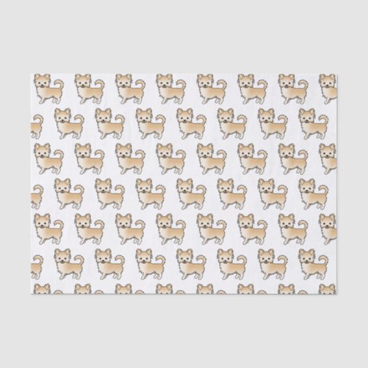 Fawn Long Coat Chihuahua Niedlich Dog Muster Seidenpapier (Vorderseite)